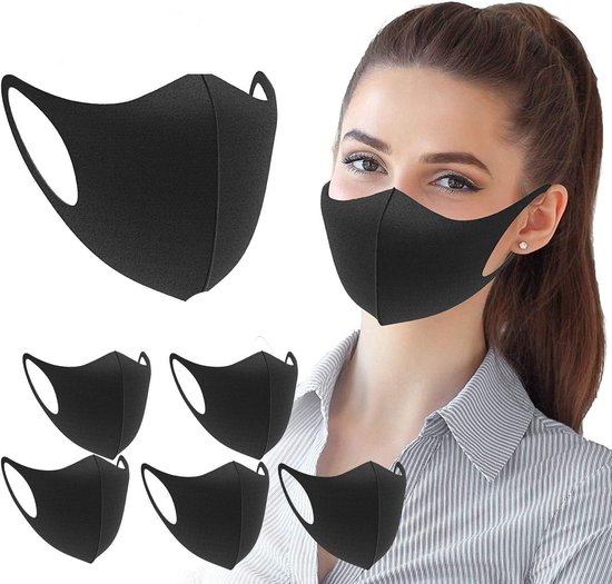 6 Stück Modische Stoff-gesichtsschutzmaske, Unisex, Ohrschlaufen-bandana, Sturmhaube, Schwarzer Stoff, Wiederverwendbar, Waschbar
