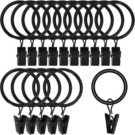 40-teiliges Vorhangring-set Mit Duschvorhangclips, Schwarzen Metallringen, Edelstahlringen Für Stangen Mit Durchmesser (schwarz)
