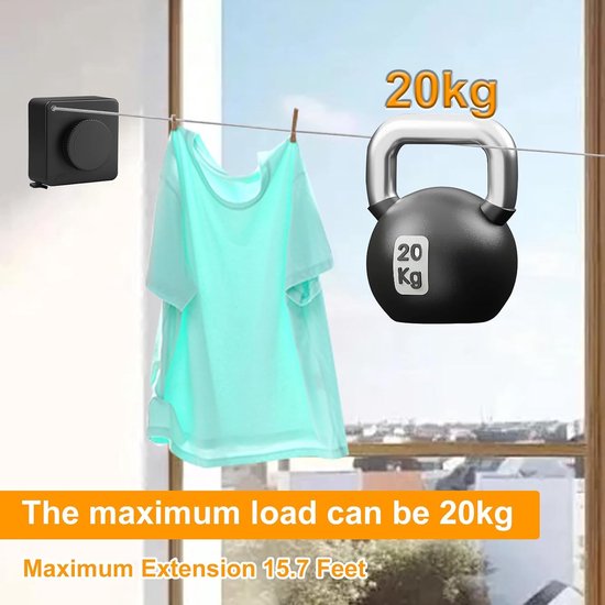 Ausziehbare Wäscheleine，5,5 M Lange，ausziehbare Wäscheleine，wäscheleine Für Den Außenbereich，maximale Belastung: 20 Kg，schwarz