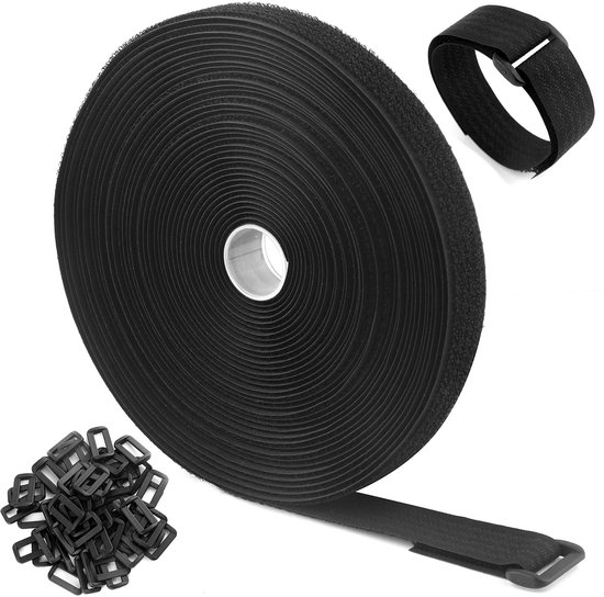 Klett-kabelbinder – 10 Meter Lang – 2 Cm Breit – Schwarzer Kabelorganizer Mit Klettverschluss – Kabelmanagement – Inklusive 50 Schnallen