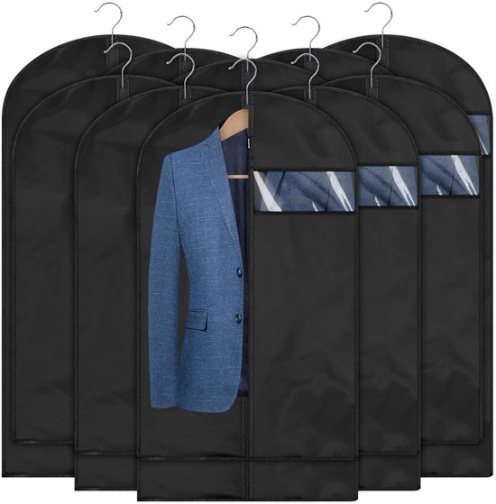 10er-pack Schwarze, Faltbare Kleidersäcke (120 X 60 Cm) – Waschbar, Staubabweisend, Mit Sichtfenster Und Reißverschluss