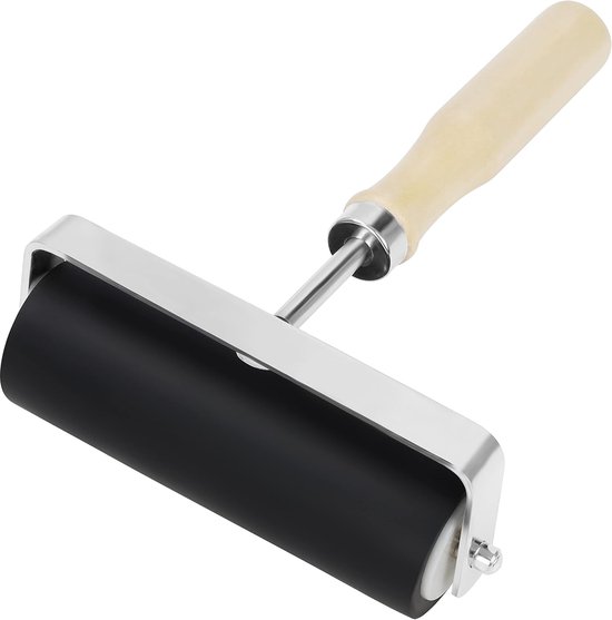 Gummidruckwalze – 10 Cm – Schwarz – Robuste Walze Und Linogram-walze Mit Holzgriff Zum Stempeln, Kleben, Blocken Und Stempeln Mit Tinte