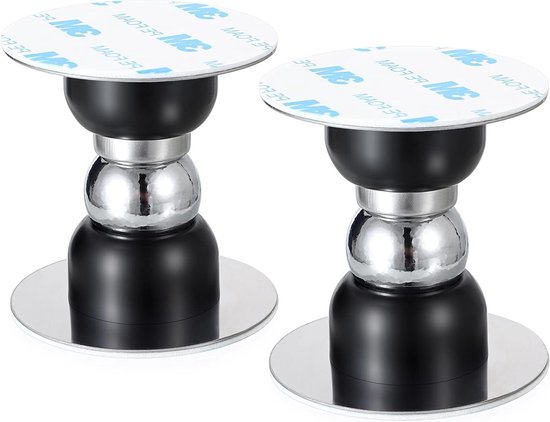 Set Mit 2 Selbstklebenden Türhaltern, Mini-magnet-türstoppern, Einfache Montage Ohne Bohren, Schwarz Mit Metallic-finish