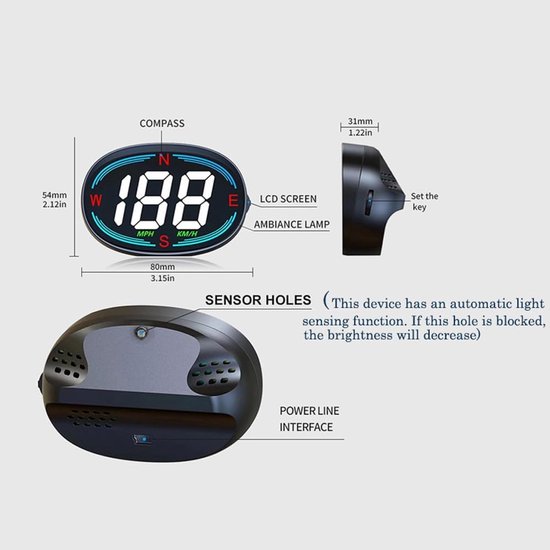 Universeller Hud-tachometer – Head-up-display Für Autos – Sicheres Fahren – Gps-kompasswarnung – 2,7-zoll-bildschirm – Schwarz