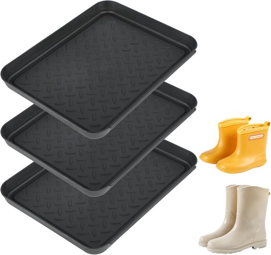 Schuhaufbewahrungstablett，3-teiliges Set，35 X 27,5 X 3 Cm，aufbewahrungstablett Aus Kunststoff，schwarz，kann Auch Als Hundefuttertablett