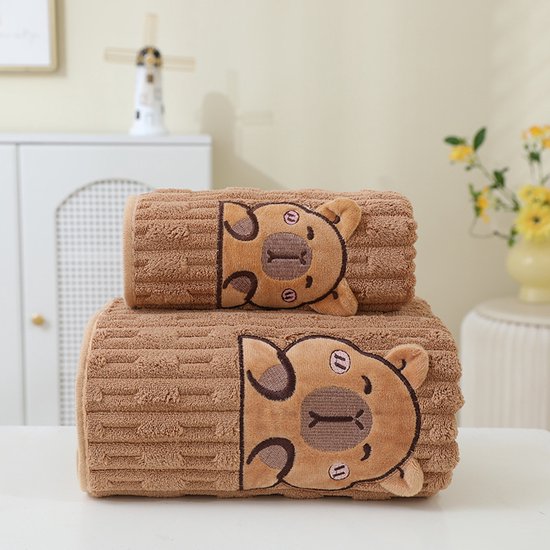 Capibara Gesichtstücher-set – 2-teilig – Schwarz – 70 X 120 Cm