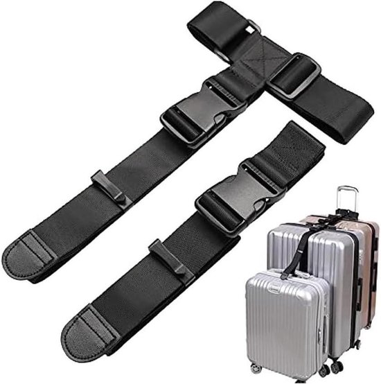 Verstellbare Gepäckgurte – Reiseaccessoire – 2 Stück – Schwarz