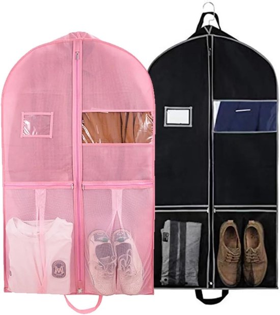 2-teiliger Reisekleidersack，reise- Und Aufbewahrungskleidersack，kleidersackschutz Mit Faltenbalg，110 Cm Für Kleiderschrank (rosa，schwarz)
