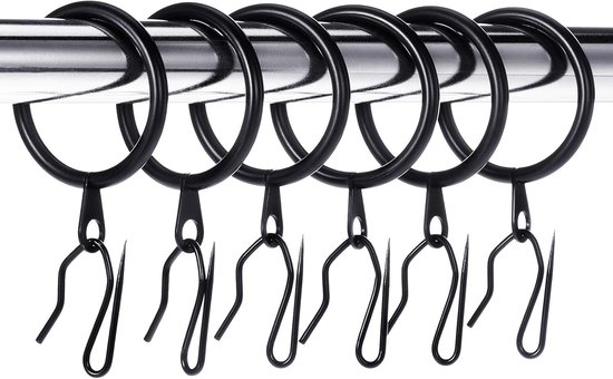 60 Schwarze Metall-duschvorhangringe Und -haken, 30-mm-ringe, 25 X 16 Mm Haken, Vorhangzubehör Für Dusche, Fenster, Fenstertür, 60 Stück