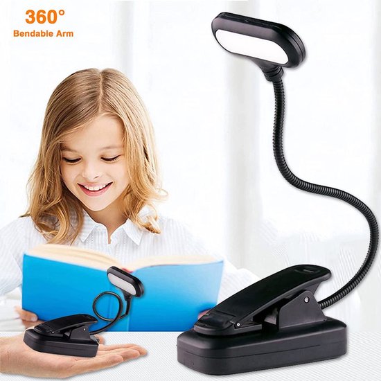 Schwarze Leselampe, Klemmmodell, Batteriebetrieben, Geeignet Zum Lesen Am Bett In Der Nacht, Kaltweißes Licht.