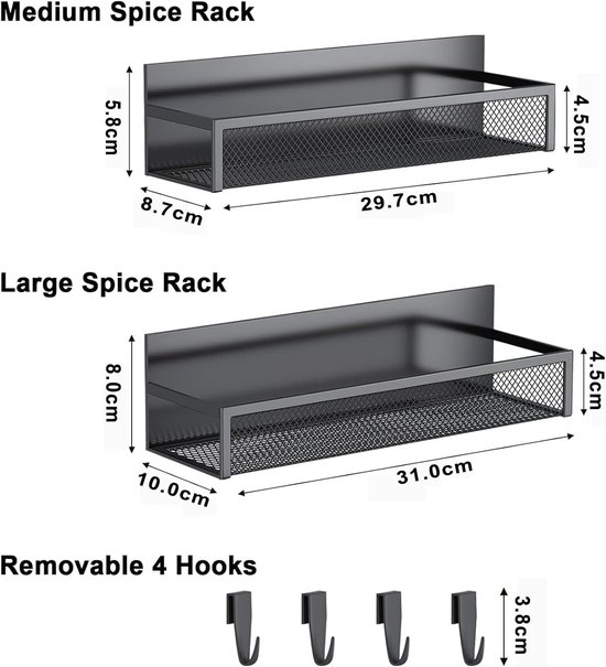 Magnetisches Gewürzregal Für Den Kühlschrank，2-teilig，magnetisches Regal，metall Und Schwarz