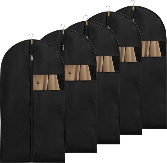 5 Kleidersäcke 100 X 60 Cm Mit Reißverschluss – Schwarz – Mit Sichtfenster – Für Anzüge, Kleider, Mäntel, Hemden, Abendkleider – Zur Aufbewahrung