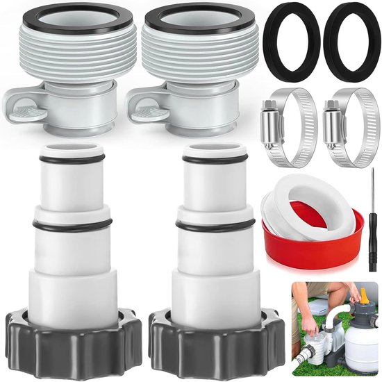 Poolschlauch-adapterset – Pumpenanschluss – Poolpflege – Universell Kompatibel – 4-teilig – Schwarz