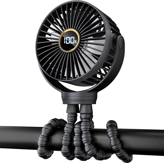 Tragbarer Mini-stielventilator，wiederaufladbarer Ventilator Für Unterwegs，360° Drehbar，3 Geschwindigkeitsstufen，schwarz，1 Stück