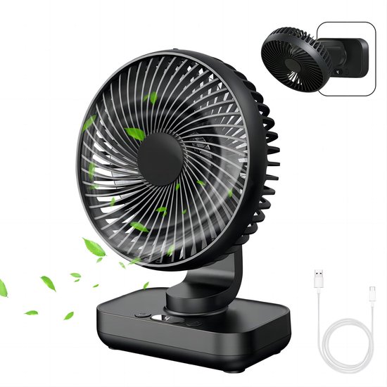 Tragbarer Mini-usb-ventilator – 4000 Mah – 4 Geschwindigkeitsstufen – 360° Verstellbar – Geräuschlos (schwarz)