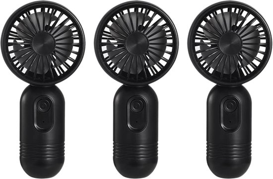 Tragbarer Mini-ventilator，3er-pack，schwarz，3 Geschwindigkeitsstufen，wiederaufladbar Per Usb Oder Batterie，camping Oder Ausflüge