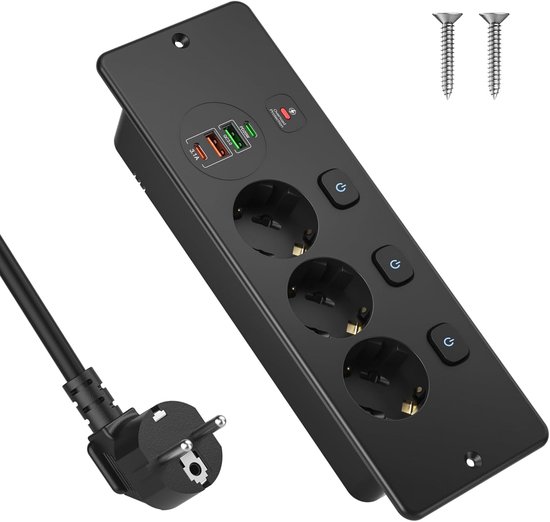 Steckdose，unterputzsteckdose，tischsteckdosenleiste，dreipolige Steckdose，mit 4 Usb-c-anschlüssen，geeignet Für Küche，2 Meter Kabel，schwarz
