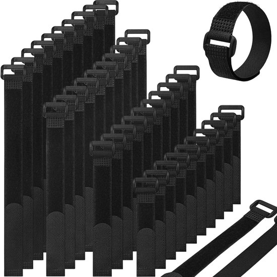 Kabelbinder Mit Klettverschluss – Wiederverwendbare Bänder – Kabelorganisation – Verstellbare Schlaufe – 40 Stück – Schwarz