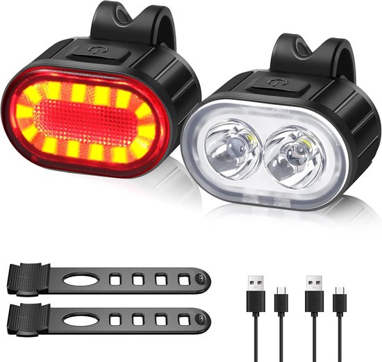 Fahrradbeleuchtungsset – Vorder- Und Rücklicht – Sichereres Radfahren – Usb-aufladbar – 10–12 Stunden Leuchtdauer – Schwarz