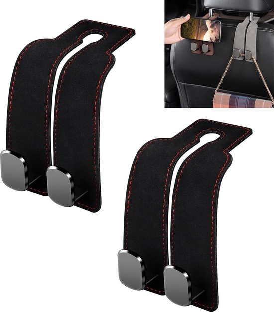 Kopfstützenhaken，2 Stück，auto-organizer-haken，autositzhaken Aus Leder，aufbewahrungshaken，schwarz，17 X 8 Cm
