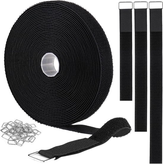 Klettverschluss – Mit 25 Metallverschlüssen – Individuell Zuschneidbar – 5 Cm Breit – 5 M Lang – Schwarz