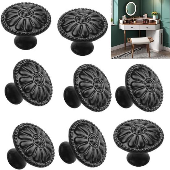 8-teiliges Set Vintage-schrankgriffe (30 Mm) Mit Schrauben – Elegante Schubladengriffe In Schwarz Im Antik-stil – Schubladenknöpfe Und Dekoration