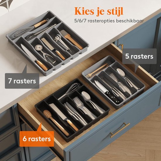Besteckschubladen-organizer，küchenschubladen-einteiler，kompakte Besteckschublade，küchenutensilienhalter，kunststoff，6 Fächer，schwarz
