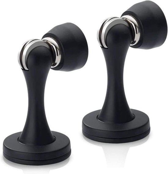 Türstopper – Magnetische Türstopper – Gebürstetes Satin-nickel – 2 Stück – Schwarzer Türstopper – Wandmontage – Edelstahl – Soft-close-funktion