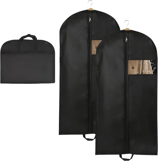 Set Aus 2 Kleidersäcken 120 × 60 Cm, Mit Reißverschluss Und Tragegriffen, Staubdichte Tasche Für Blazer Und Hemden (schwarz)