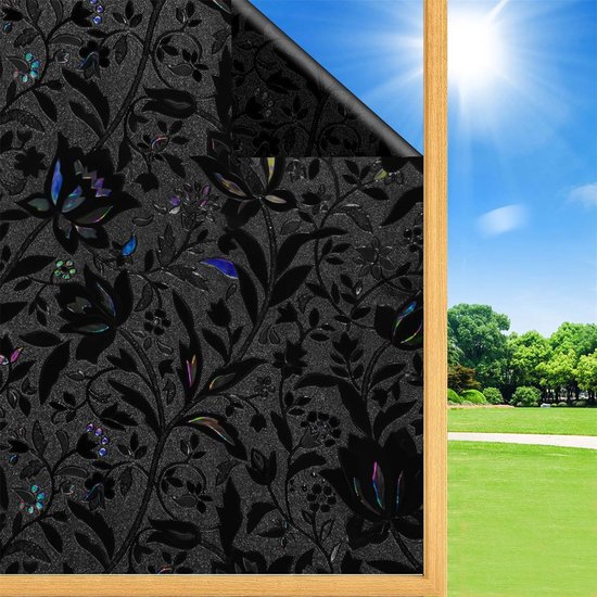 Fensterfolie Mit Tulpenmuster，verdunkelungsfolie Für Innenräume，alternative Zu Vorhängen，verdunkelungs- Und Sichtschutzfolie，45 X 100 Cm，schwarz