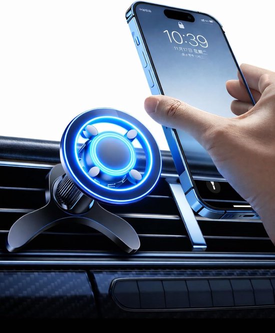 Magsafe Autohalterung 2026 [17x N52 Magnete] Magnetische Handyhalterung Mit 360°-drehung Und Klappbarem Hakenclip，schwarz