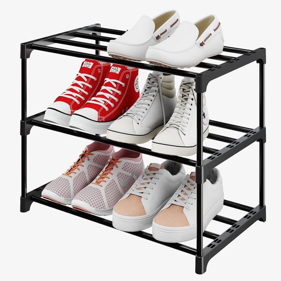 Vierstöckiges Schuhregal，stapelbarer Schuhschrank Aus Metall，geeignet Für Flure，ankleidezimmer Und Korridore，schwarz，44 X 28 X 53 Cm