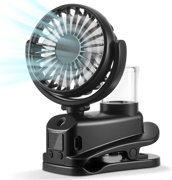 Tragbarer Mini-ventilator Mit Klemme Und Led-anzeige，4 Geschwindigkeitsstufen，usb-aufladbar，büro Und Camping (schwarz)