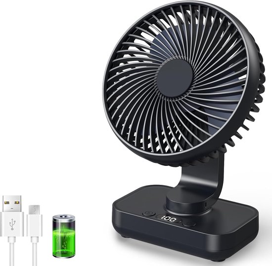Usb-tischventilator Mit Automatischer Oszillationsfunktion，4500 Mah Akku，4 Geschwindigkeitsstufen，im Freien Und Andere Orte (schwarz)