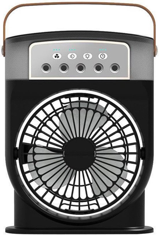 Tragbarer Luftkühler Mit Eis- Und Nebelkühlung，3 Windstufen，7-farbiger Led-beleuchtung Und Timer，schwarz，geeignet Für Zuhause Und Büro