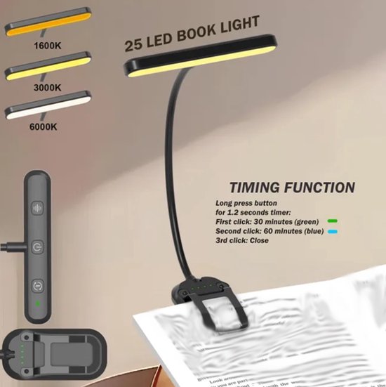 Wiederaufladbare Schreibtischlampe – 25 Leds – Schwarz