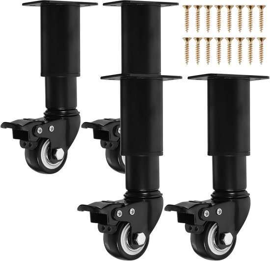 4-teiliges Set Verstellbarer Möbelbeine Mit Schwenkrollen，höhenverstellbar Von 14,5-16 Cm，schuhschränke Und Couchtische (schwarz)