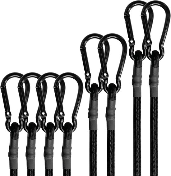 Hochleistungs-gummiseile Mit Karabinern，schwarze Outdoor-gummiseile，industrietaugliche Gummiseile Zum Befestigen Von Planen，12+24+48 Zoll，8 Stück
