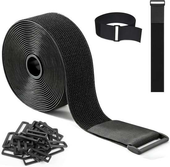 Selbstklebendes Schwarzes Klettband 6×50 Mm – 30 Schlaufen – Wiederverwendbar Und Zuschneidbar – Für Kabel Und Rohre