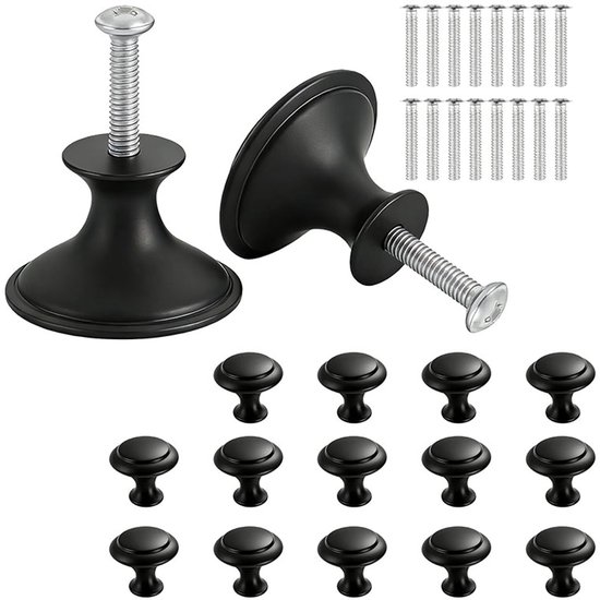 16-teiliges Set Schubladengriffe，runde Schwarze Möbelknöpfe，griffe Für Küchenmöbel，runde Kleiderschrankknöpfe，30 X 22 Mm