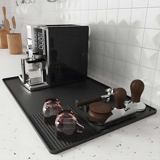 Silikon-kaffeematte Mit Abnehmbarer Tampermatte，40 X 60 Cm，silikonmatte Für Kaffeemaschinen，abtropfmatte Für Kaffeemaschinen，schwarz