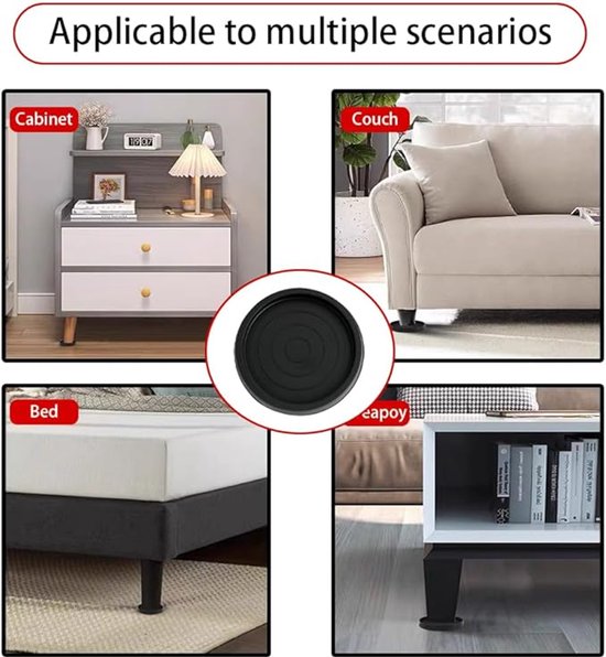 4 Stück – Rutschfeste Möbelgleiter – Gummi – Schwarz – Rund – Zum Schutz Von Böden Und Möbeln – Bett- Und Sofastopper – 75 X 75 X 9 Mm