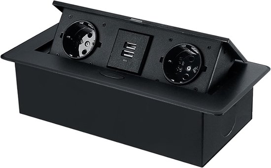 Einbau-steckdosenleiste Für Den Schreibtisch，ausklappbare Steckdosenleiste，2 Steckdosen + 2 Usb-ladeanschlüsse，schwarz