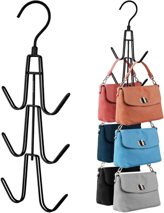 2-teiliger Hänge-taschenorganizer Für Den Kleiderschrank – Metall-taschenhaken, Platzsparend, Schwarz (für Handtaschen Und Rucksäcke)