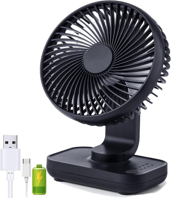 Tischventilator Mit 4 Geschwindigkeitsstufen, Leise, 90° Verstellbar, Mini-usb-wiederaufladbar, Ideal Fürs Schlafzimmer, Dunkelblau