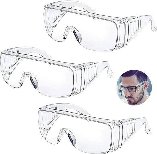 Schutzbrille Speziell Für Brillenträger, Beschlagfrei, Klare Sicht, Kratzfest, Uv-schutz, Unisex, Transparent, 3er-packung.