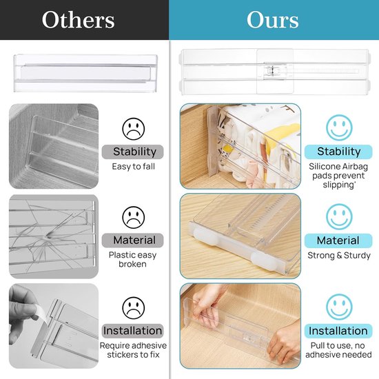 4 Schubladeneinsätze Für Kleidung – Verstellbare Schubladenorganizer Transparente Kunststoffeinsätze