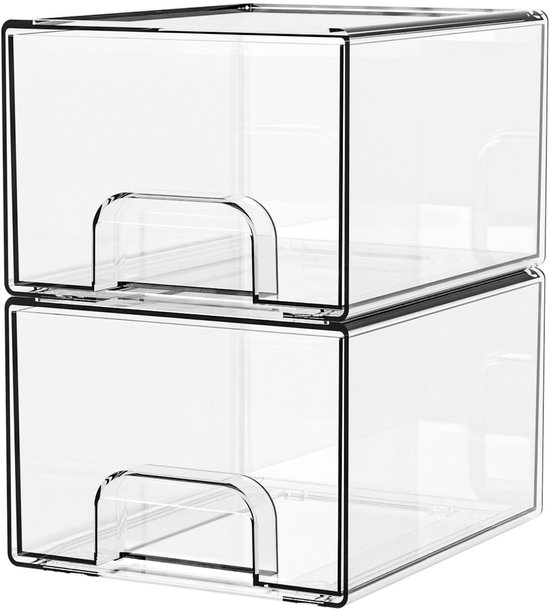 Stapelbare Aufbewahrungsschubladen – 2 Stück – Acryl – Mit Antirutschmatte – Transparent