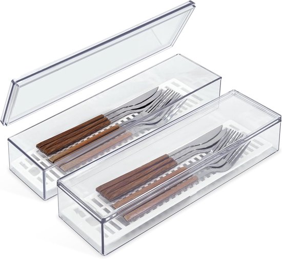 2er-pack Transparente Besteckschale Mit Deckel, Kunststoff-besteckschale, Aufbewahrung Für Küchenschubladen, Besteckhalter