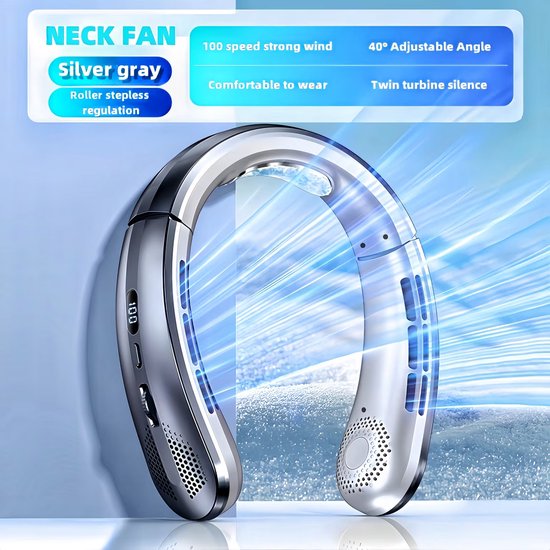 Silberner Nackenventilator，usb-aufladbar，blattloser Nackenventilator Mit Einstellbarer Windgeschwindigkeit，freihändiger Mini-ventilator